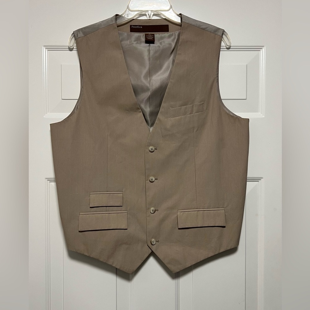 Perry Ellis Suit Vest Tan Pinstripe Size Large